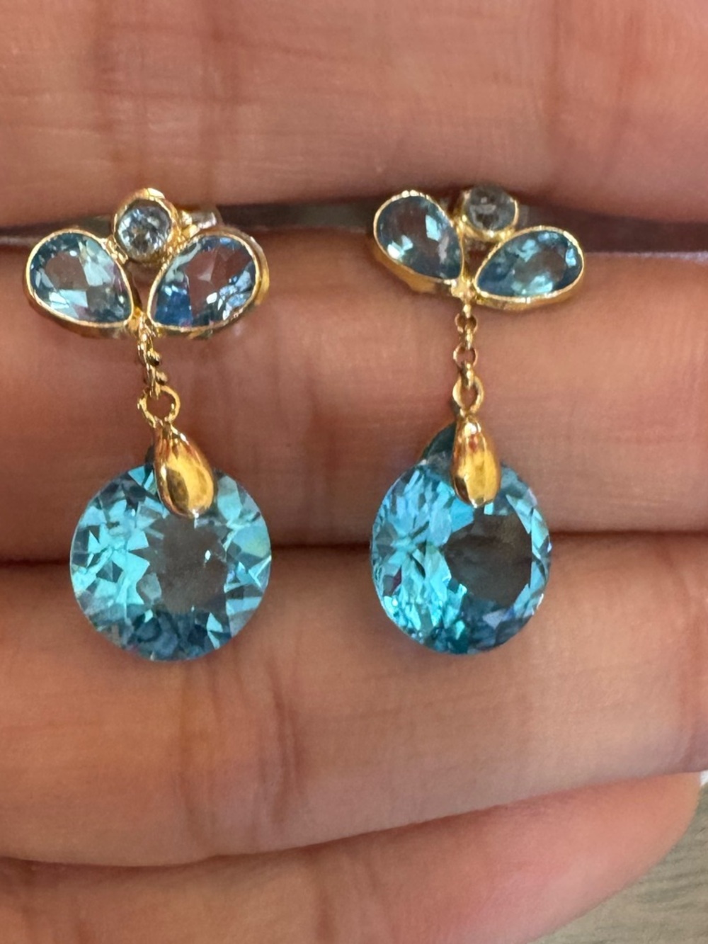 Dazzling 18K Yellow Gold Blue Topaz Drop Earrings